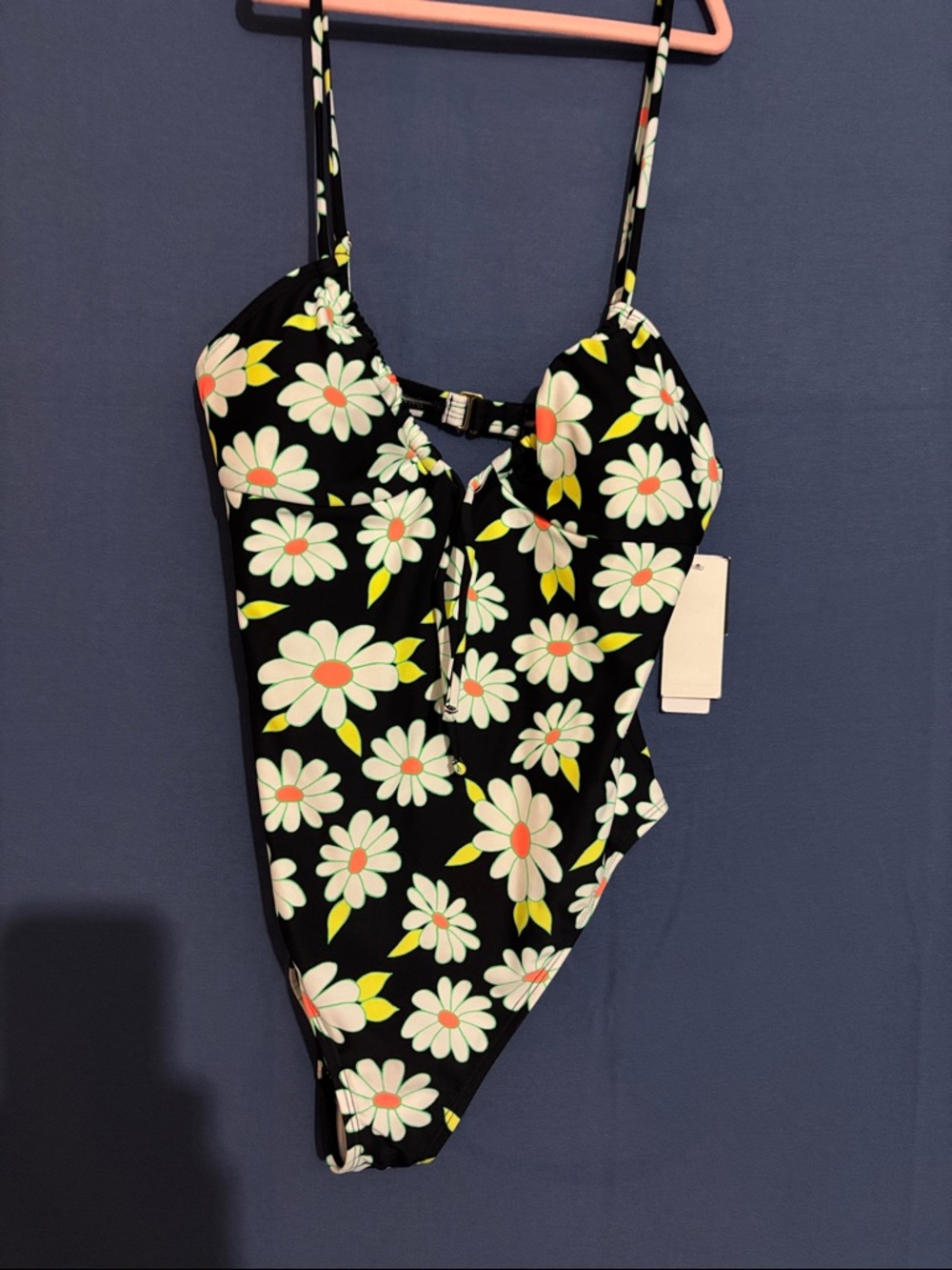 Floral Tie-Front Black One-Piece Swimsuit